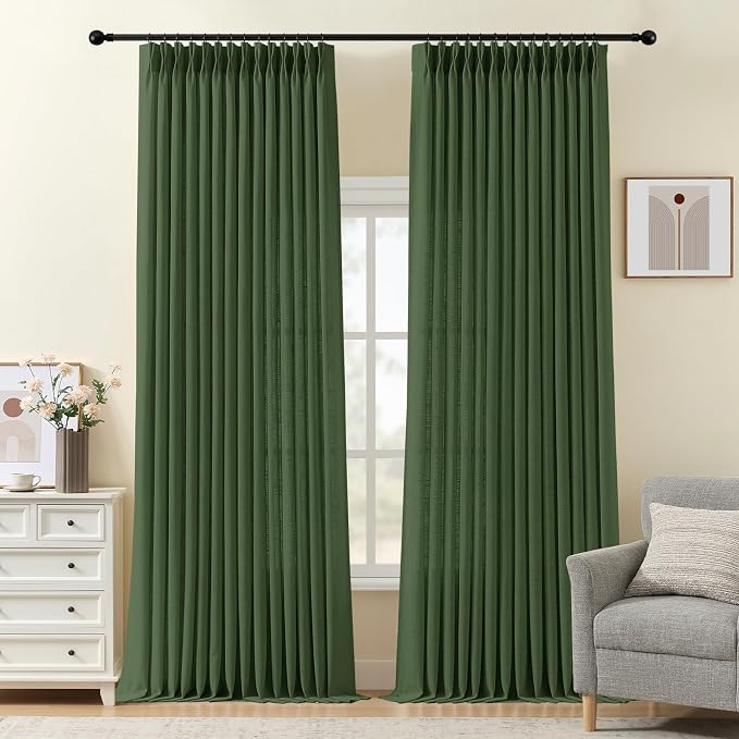 IVAPUPU 96 Inch Linen Curtains for Living Room, Pinch Pleated Semi Sheer by IVAPUPU