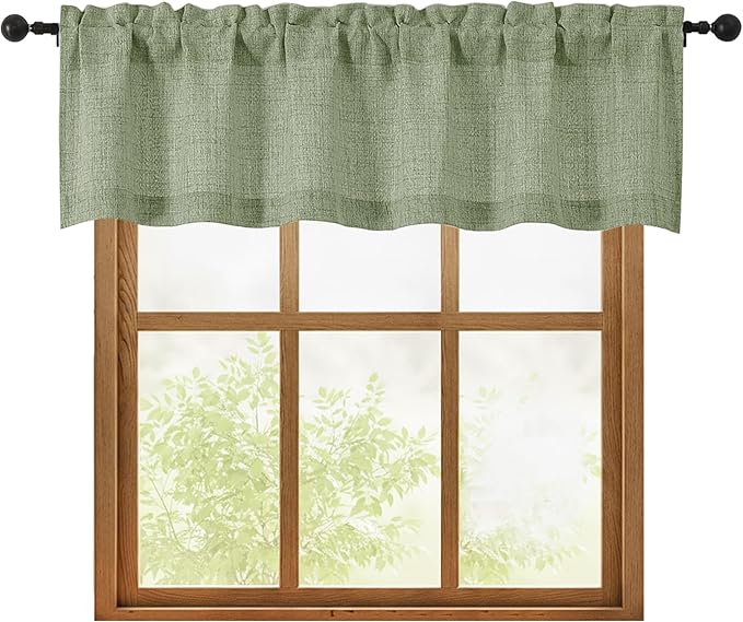 OWENIE Sage Green Valances for Windows 1 Pcs, Light Filtering Textured by OWENIE