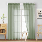 Sage Green Sheer Curtains 84 Inches Long 2 Panels, Elegant Airy Transparent by Home