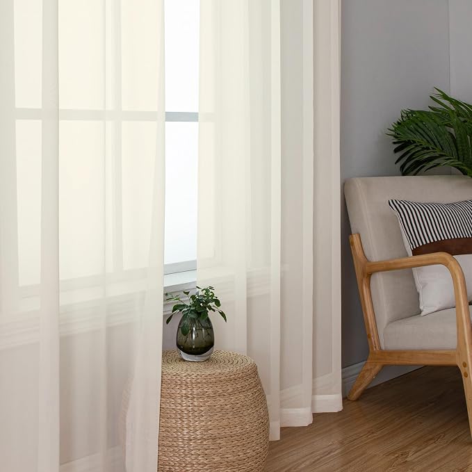 Aiyufeng Cream Sheer Curtains 84 Inches Long 2 Panels Set - Image 4
