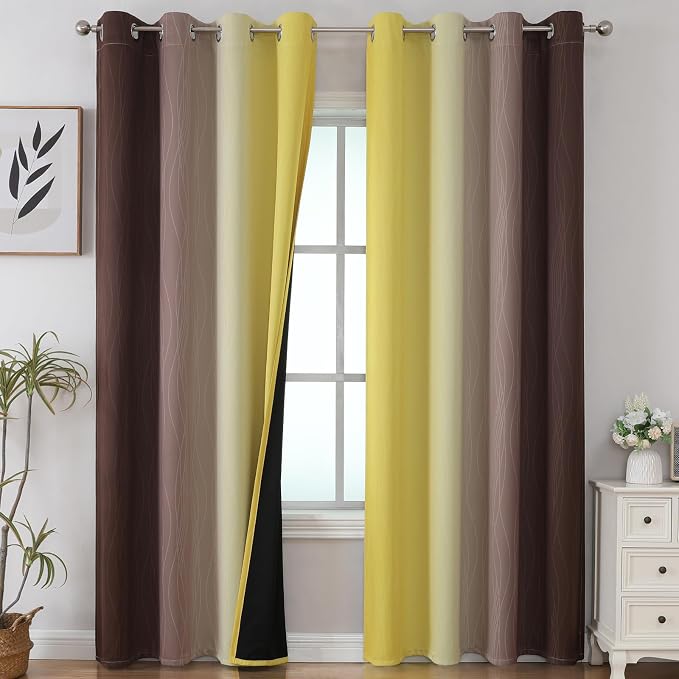 Estelar Textiler Brown and Yellow Gradient Blackout Curtains by ESTELARTEXTILER