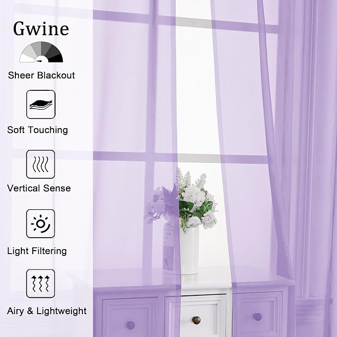 Gwine Lilac Sheer Curtains for Living Room 45 inches Long, Short Voile Light - Image 2