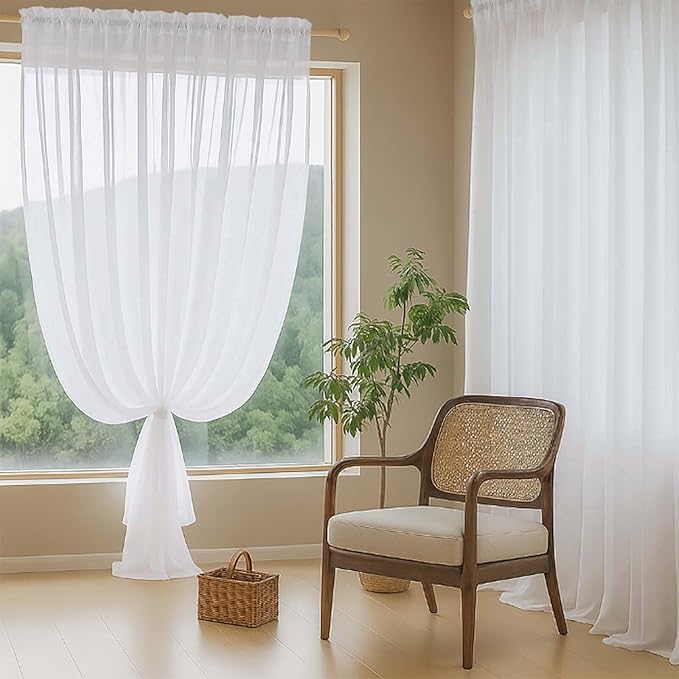 White Sheer Curtains for Window 72 inches Long 2 Panels Set, Soft Airy Modern - Image 8