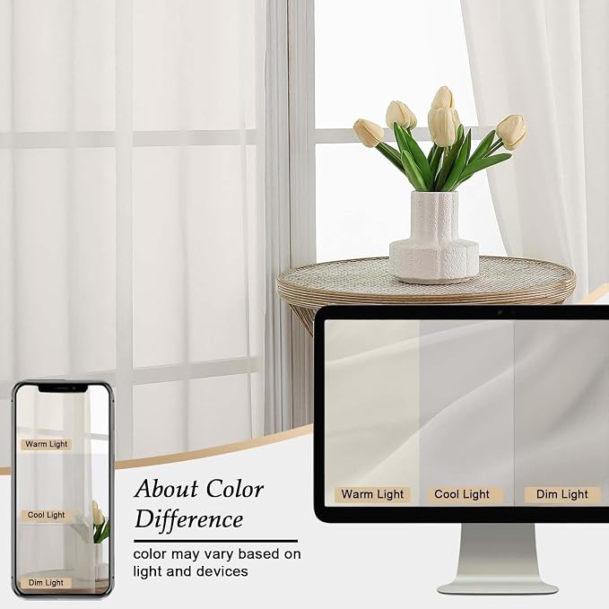 Sheer Ivory Curtains for Bedroom Living Room 90 Inches Long 2 Panels Set - Image 7