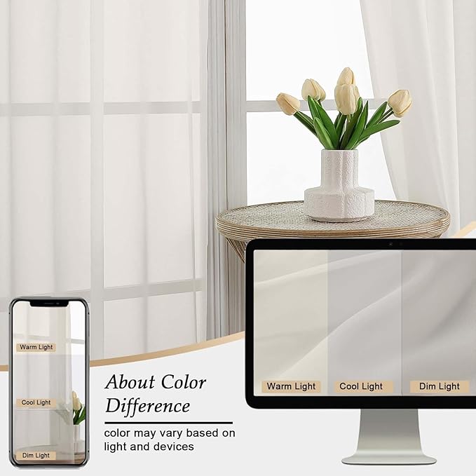 Ivory Sheer Curtains for Bedroom Living Room 96 Inches Long 2 Panels, Modern - Image 7