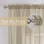 Lecloud Taupe Sheer Curtains 84 Inches Long 2 Panels, Light Filtering Solid - Image 2