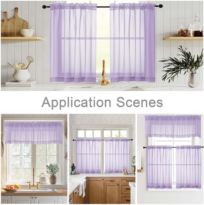 Cafe Curtains 36 Inch Length Tier 2 Pieces, Modern Soft Airy Sheer Kitchen - Image 6