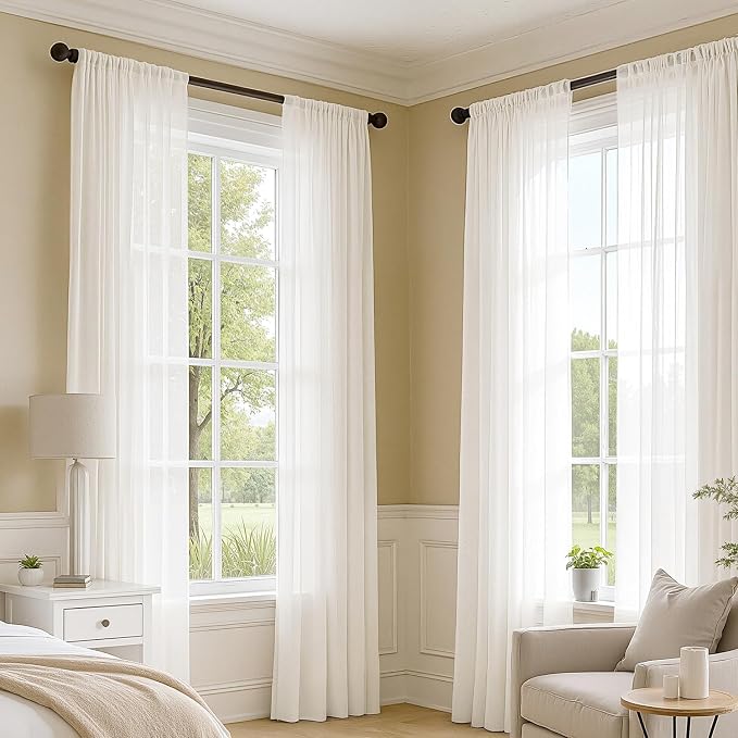 MIULEE Ivory Sheer Curtains 102 Inches Long, 4 Panels Set, Light Filtering Rod - Image 2
