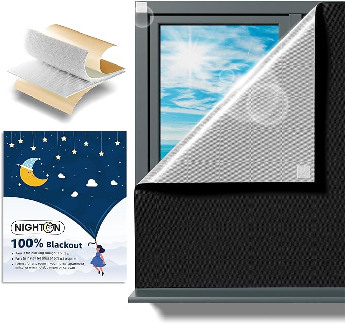 NIGHTON Portable Blackout Curtains 85"×70", Strong Hook and Loop Tape Strips by NIGHTON