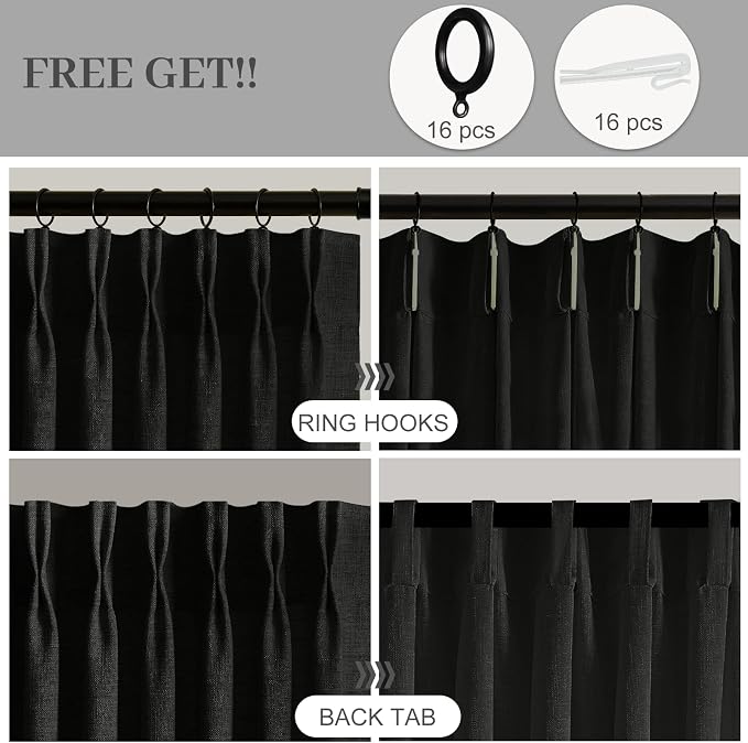 IVAPUPU Pinch Pleated Curtains 90 Inches Long, Light Filtering Thick Linen - Image 3