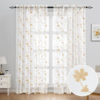 HOMEIDEAS Yellow Sheer Curtains 84 Inches Long 2 Panels Yellow and White - Image 2