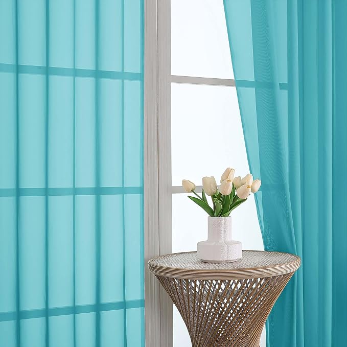 OWENIE Sheer Curtains 63 inch Length 2 Panels Set, Rod Pocket Voile Fimly Sheer - Image 2