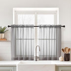 Grey Small Sheer Curtains 2 Panels, Kitchen Curtains 36 Inch Length, Elegant by Home