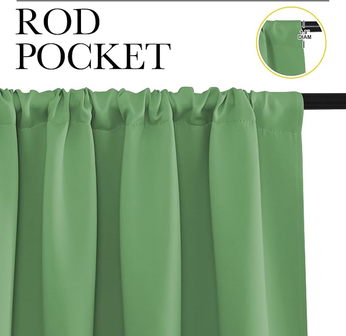 NICETOWN Bedroom Window Curtain Panels, Froest Green, 2 Panels, 62 in x 72 in - Image 2