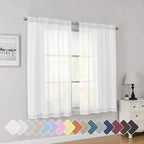 Simplebrand White Short Sheer Curtains 45 Inch Length by Simplebrand