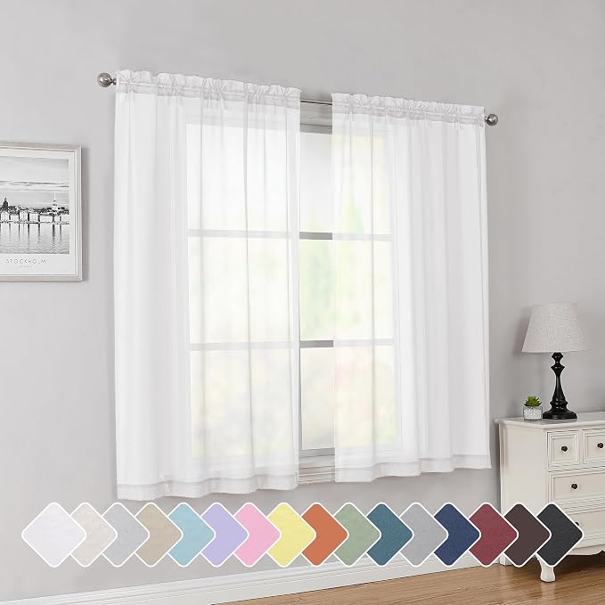 Simplebrand White Short Sheer Curtains 45 Inch Length by Simplebrand