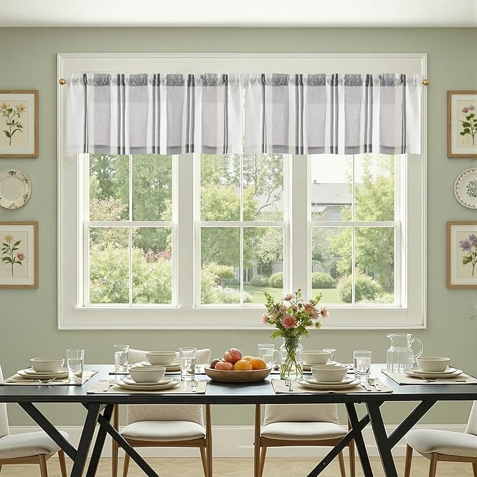 jinchan Striped Valance Farmhouse Window Treatment Linen Textured Drapes - Image 3