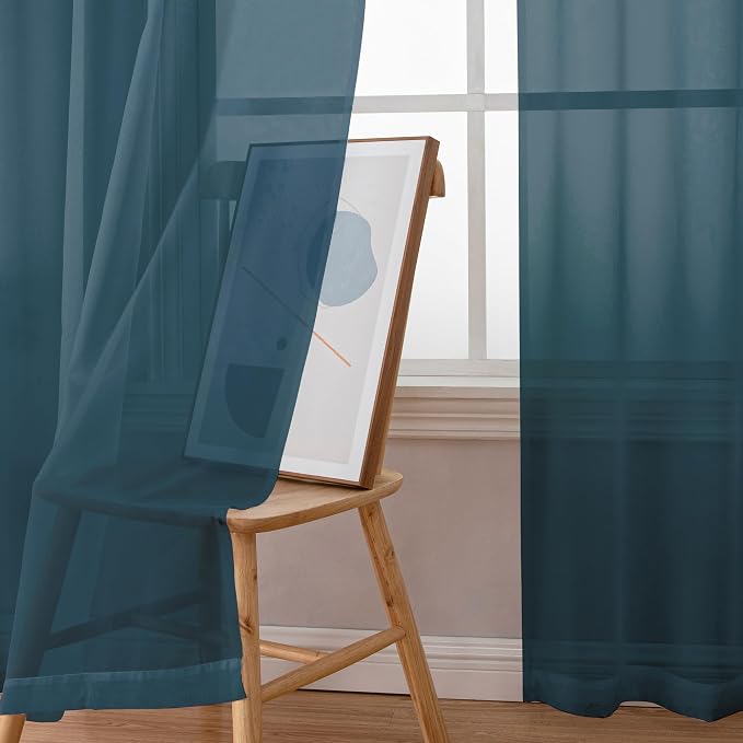 Simplebrand Dusty Blue Sheer Curtains 63 Inch Length 2 Panels, Rod Pocket Solid - Image 4