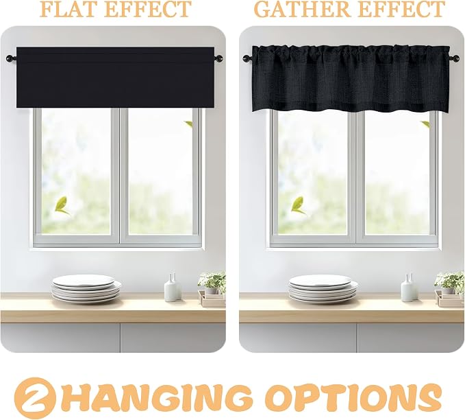 OWENIE Black Valances for Windows 1 Pcs 22 Inch Length, Light Filtering - Image 5