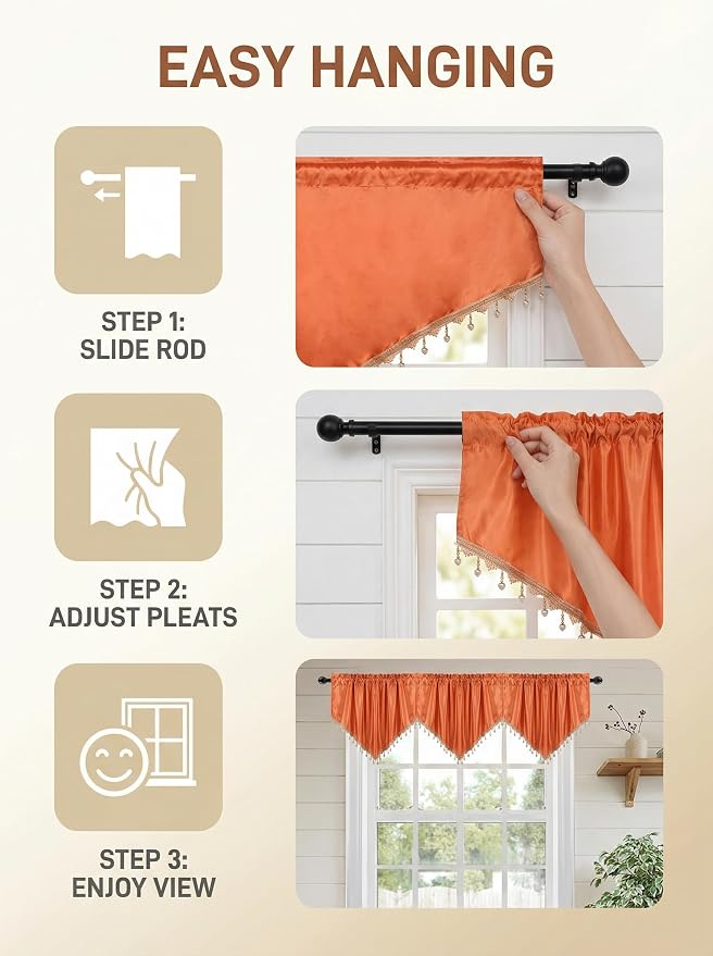 Molaxhome Swag Curtain 51 inch Length Rod Pocket Scalloped Curtain Valance - Image 3
