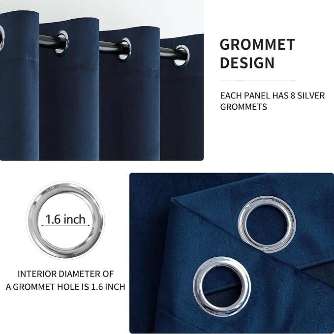 MIULEE Elegant Velvet Curtains Navy Blue Grommet Curtains Thermal Insulated - Image 2