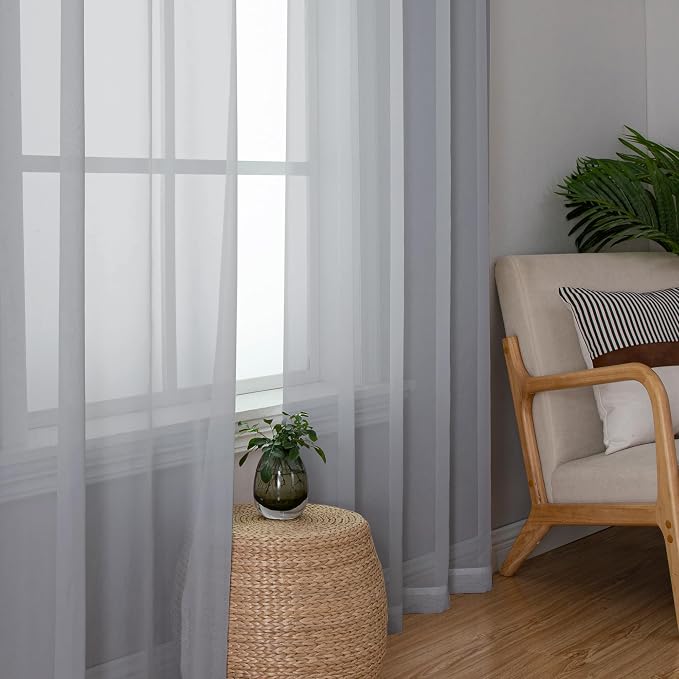 Simplebrand Light Grey Sheer Curtains 90 Inches Long 2 Panels, Light Filtering - Image 4