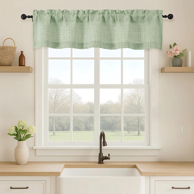 OVZME Valance for Windows, Light Filtering Faux Linen Textured Small Short by OVZME