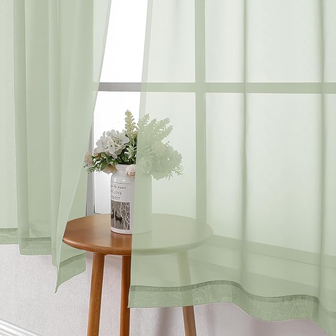 Lecloud Light Green Sheer Curtains 54 Inch Length 2 Panels, Voile Bedroom - Image 8