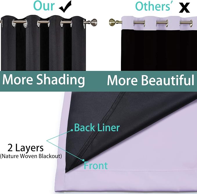 Yakamok 100% Blackout Lined Panels, Room Darkening Thermal Insulated Blackout - Image 5