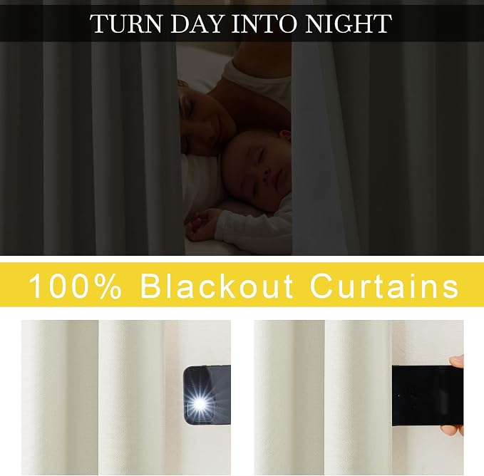 NICETOWN Faux Linen 100% Blackout Living Room Curtains 96 inches Long, W52 x L96 - Image 6
