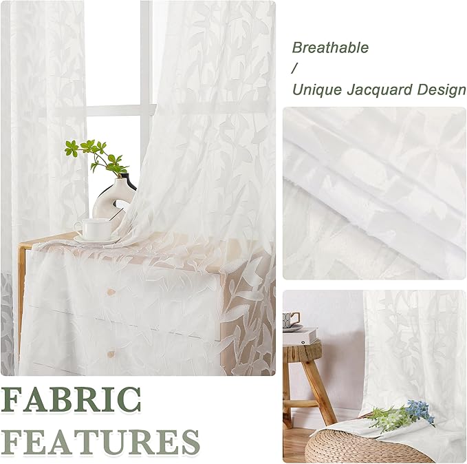 Lecloud Leia 2 Panels Sheer Ivory Curtain 54 Inch Length, Light Reducing - Image 9