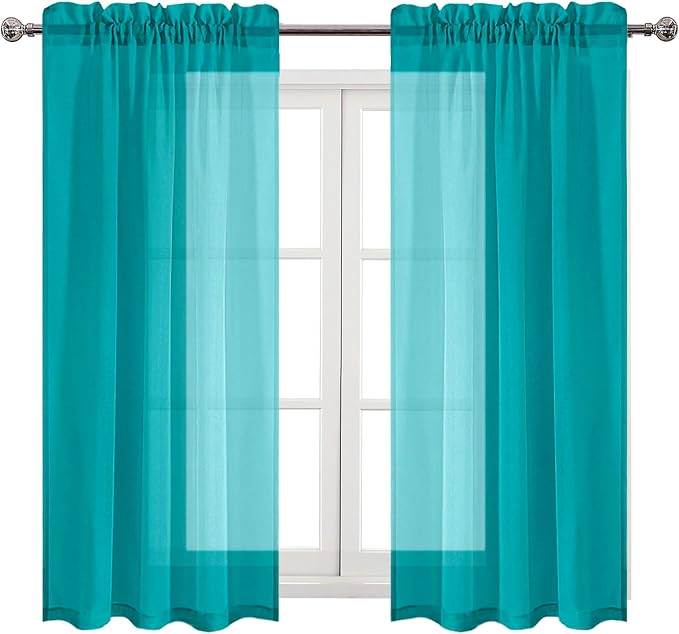 DWCN Turquoise Sheer Curtains Semi Transparent Voile Rod Pocket Curtains - Image 9