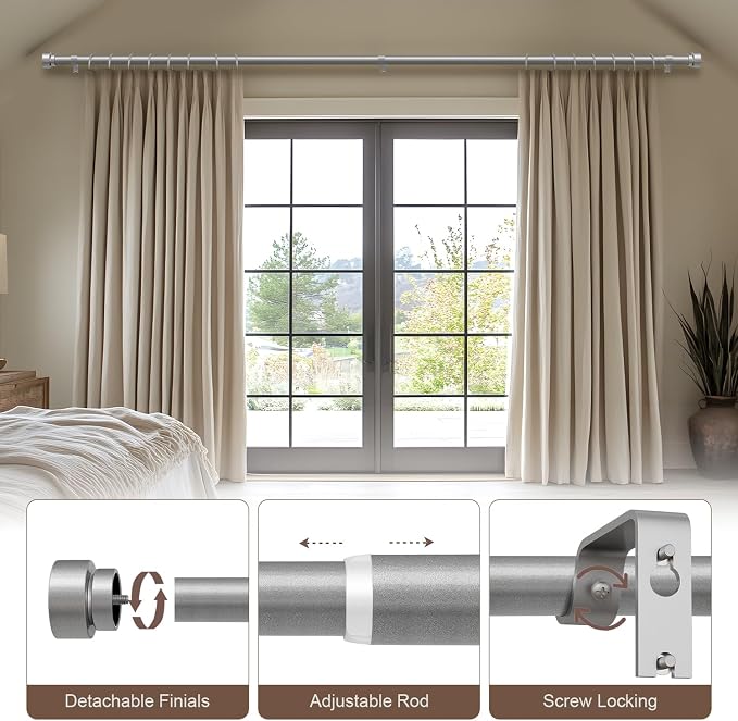 Lootkell 2 Pack Modern Silver Curtain Rods Set - Image 4