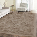 Latepis Light Brown Beige Living Room Rugs Faux Sheepskin Fur 5x7 Area Rugs by Latepis