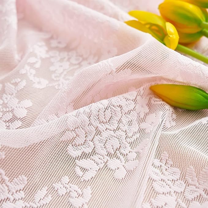 YJ YANJUN Vintage Lace Curtains Short Pink Floral Curtains 54 inch Length 2 - Image 5