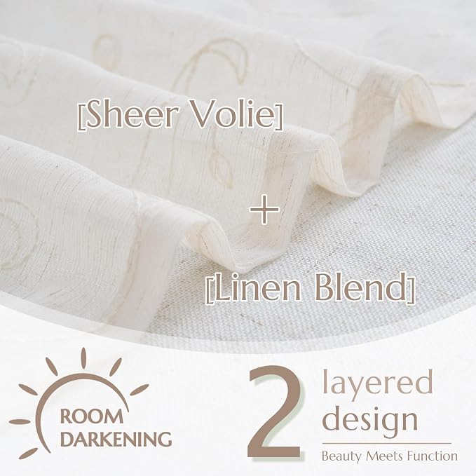 jinchan Linen Valance for Window Embroidered Farmhouse Light Filtering Voile - Image 4