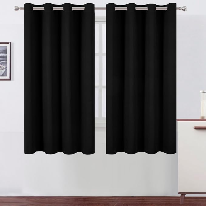 LEMOMO Black Blackout Curtains 66 x 63 Inch Length/Set of 2 Curtain by Lemomo