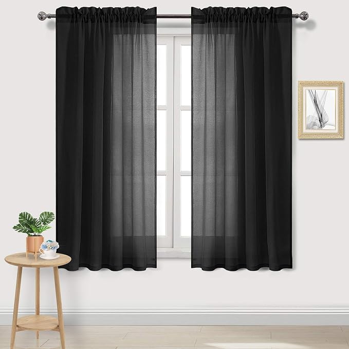 DWCN Black Sheer Curtains Semi Transparent Voile Rod Pocket Curtains by DWCN