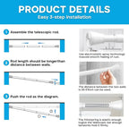 AIZESI White Tension Rod for Windows 28 to 48 inch, Adjustable Curtain Rods No - Image 6