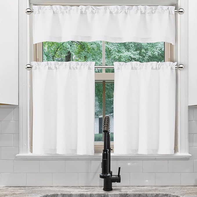 Chyhomenyc White Valance for Windows, Light Filtering Faux Linen Solid Short - Image 3