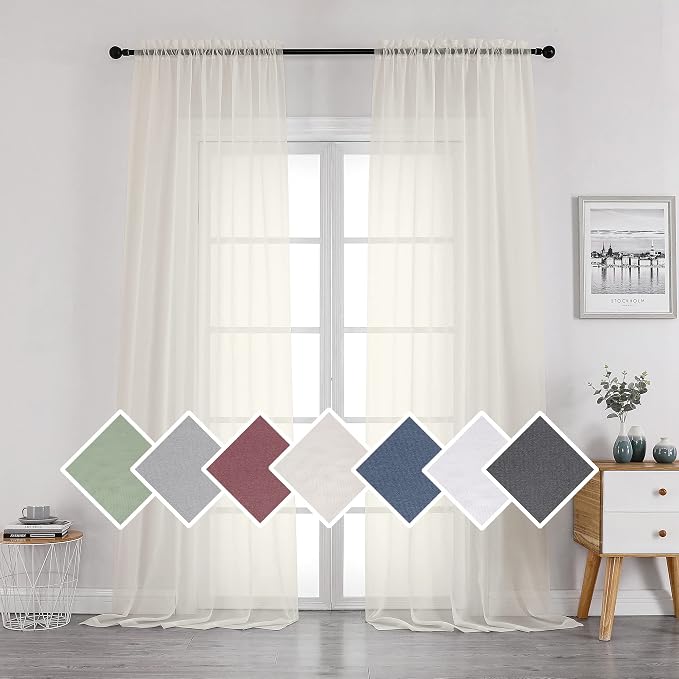 OVZME Sheer Ivory Curtains Light Filtering Window Drapes by OVZME