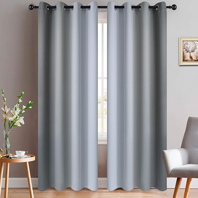 Yakamok 84 Inch Length Gray and Greyish White Gradient Color Ombre Curtains by Yakamok