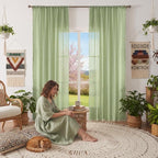 WAZZIO Boho Lace Curtains 84 Inches 2 Panel, Light Filtering Privacy Tassel & by WAZZIO