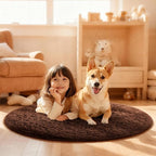 Ophanie Round Rug 4Ft Brown Circle Area Rug, Fluffy Fuzzy Small Bedroom Carpet - Image 3