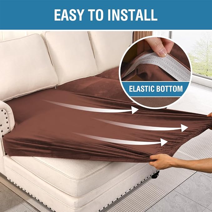 H.VERSAILTEX Velvet Stretch Sectional Couch Covers 4 Pieces Sofa Seat Cushion - Image 6