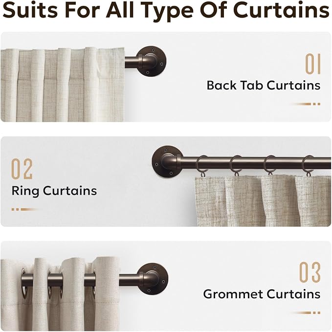 Zeerobee Curtain Rods for Windows 66 to 120, 1 Inch Industrial Wrap Around - Image 8