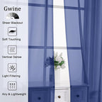 Gwine Royal Blue Sheer Kitchen Curtains 36 Inch Length, Light Filtering Voile - Image 2