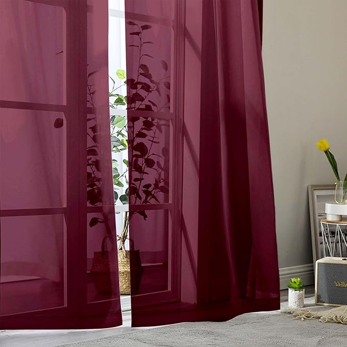 Burgundy Sheer Curtain for Bedroom Living Room 78 Inches Long 2 Panels Set - Image 8
