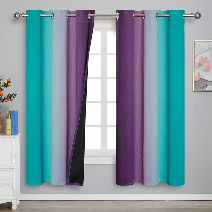 Estelar Textiler Ombre Teal and Purple Blackout Curtains 72 Inch Length 2 panels - Image 2