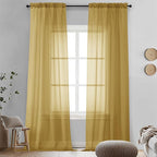 OVZME Gold Sheer Curtains 90 Inches Long 2 Panels by OVZME